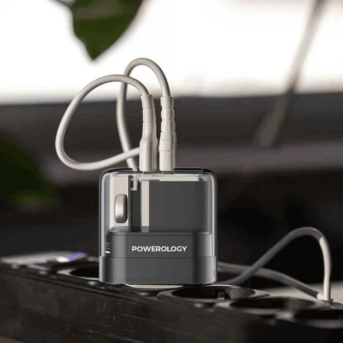 Powerology 35W Crystalline Series Dual PD GaN Charger With Folding Plugs - Tashqila Powerology 35W Crystalline Series Dual PD GaN Charger With Folding Plugs - Tashqila